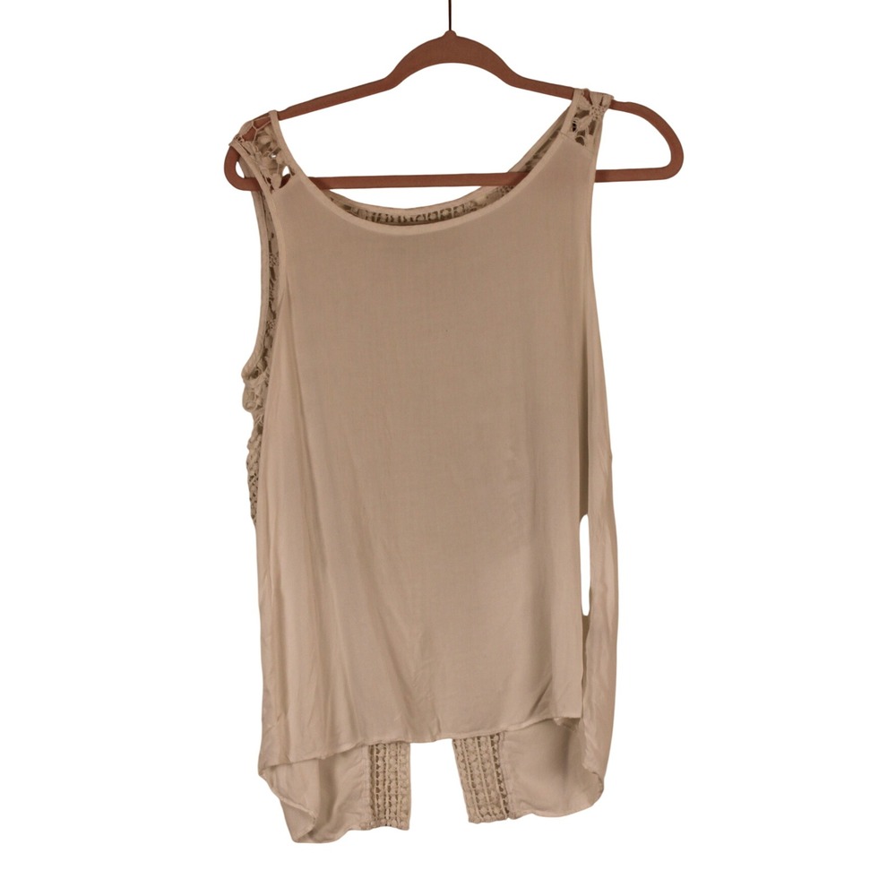 Boho Romantic Vintage Havana White Flowy Delicate Crochet Sleeveless Tank Top M
